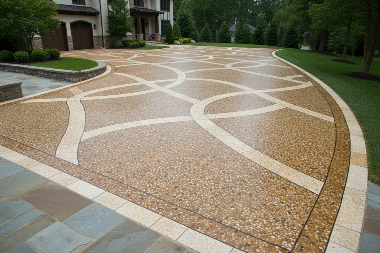 Unique patterns in resin bound gravel driveway.