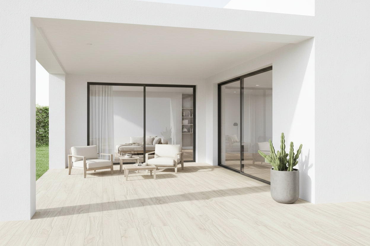 Losas porcelanica efecto madera roble blanco
